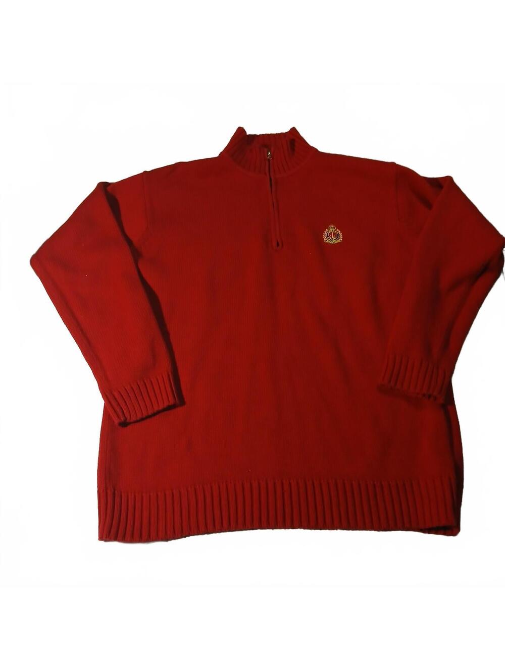 Lauren Ralph Lauren Red Half Zip Cotton Sweater Mens Medium Preppy Retro